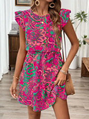 Paisley Print Ruffle Sleeve Mini Dress.
