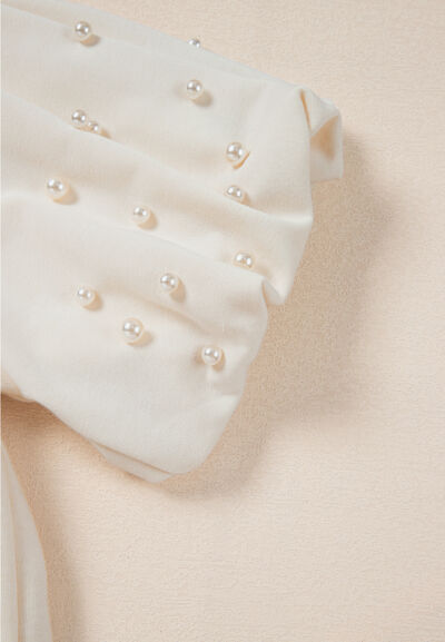 Pearl Detail Round Neck Half Sleeve Blouse.