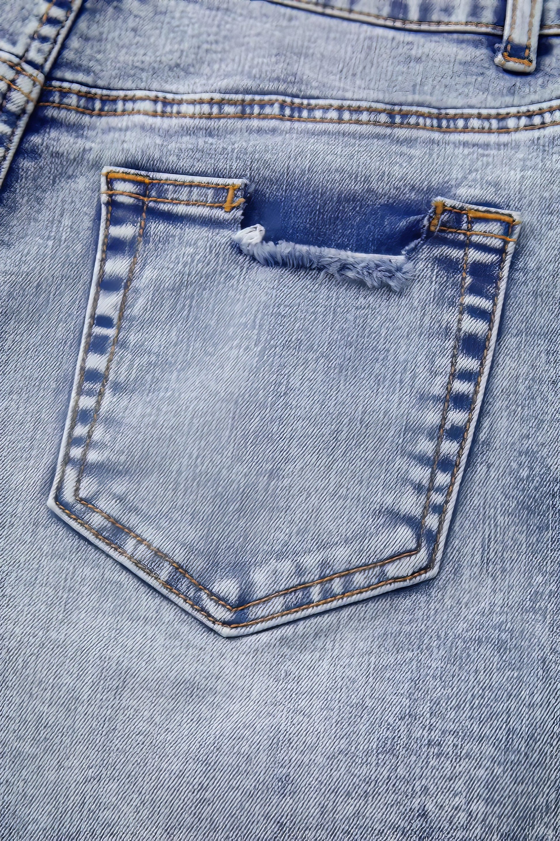 Pearl studded pockets raw hem denim shorts.