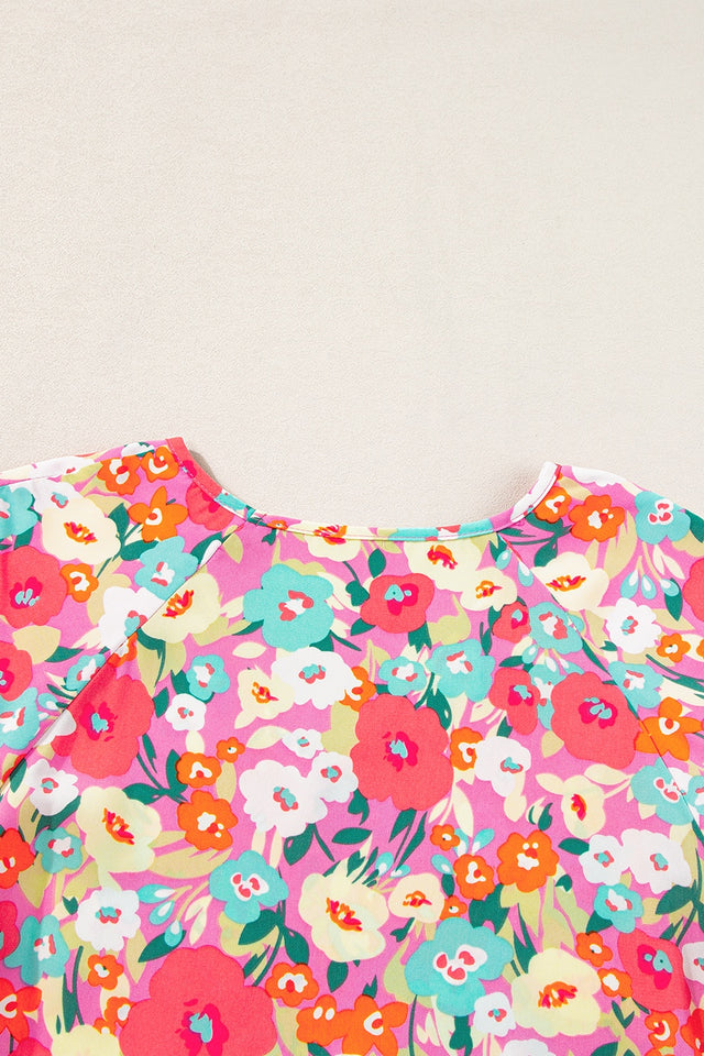 Peplum Floral V-Neck Short Sleeve Blouse.