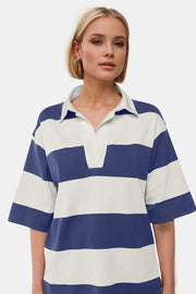 Oh Pima Cotton Wash Color Block Johnny Collar Half Sleeve Top.