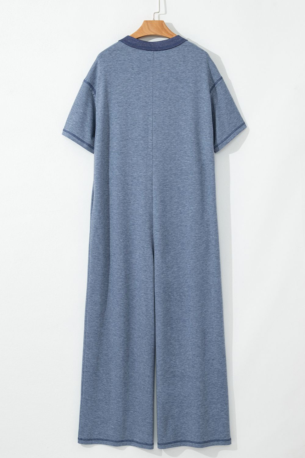 Placket Chest Pockets Short Sleeve Wide Leg Jumpsuit with Buttons.