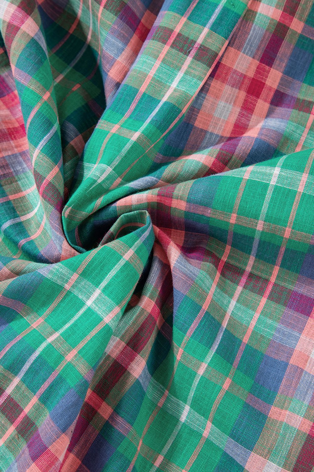 Plaid Collared Neck Three-Quarter Sleeve Shirt.