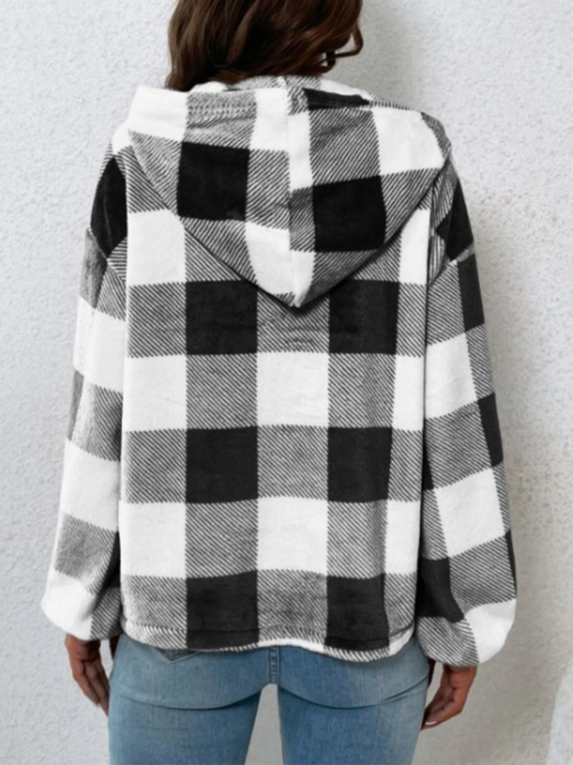Plaid half-button long sleeve hoodie.