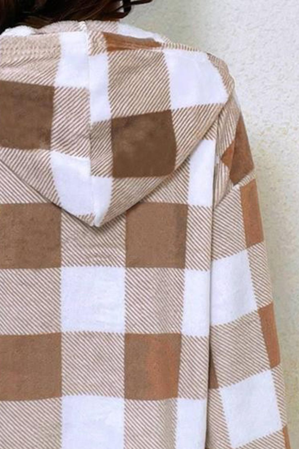 Plaid half-button long sleeve hoodie.