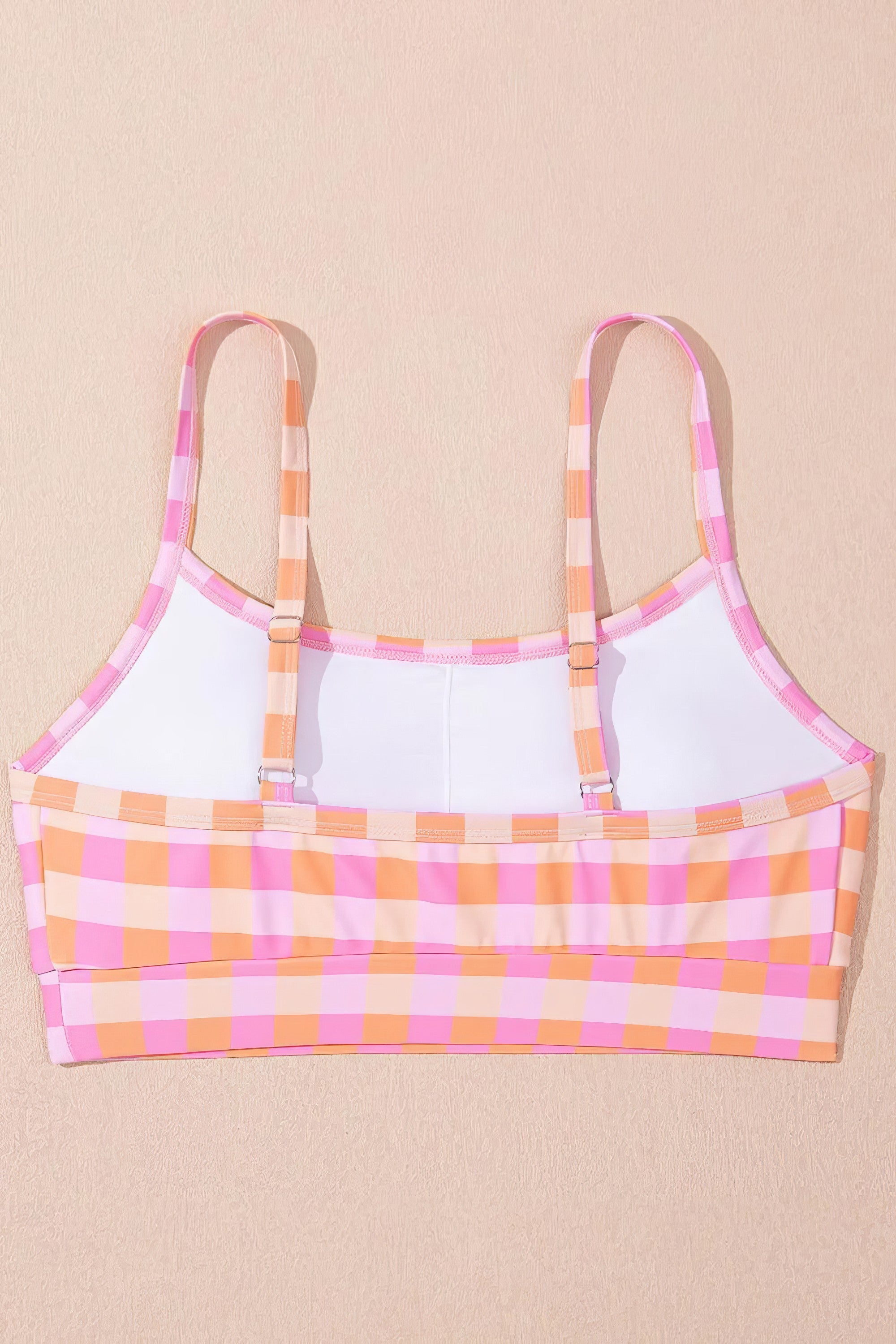 Plaid print high-waist bikini set with removable padding.
