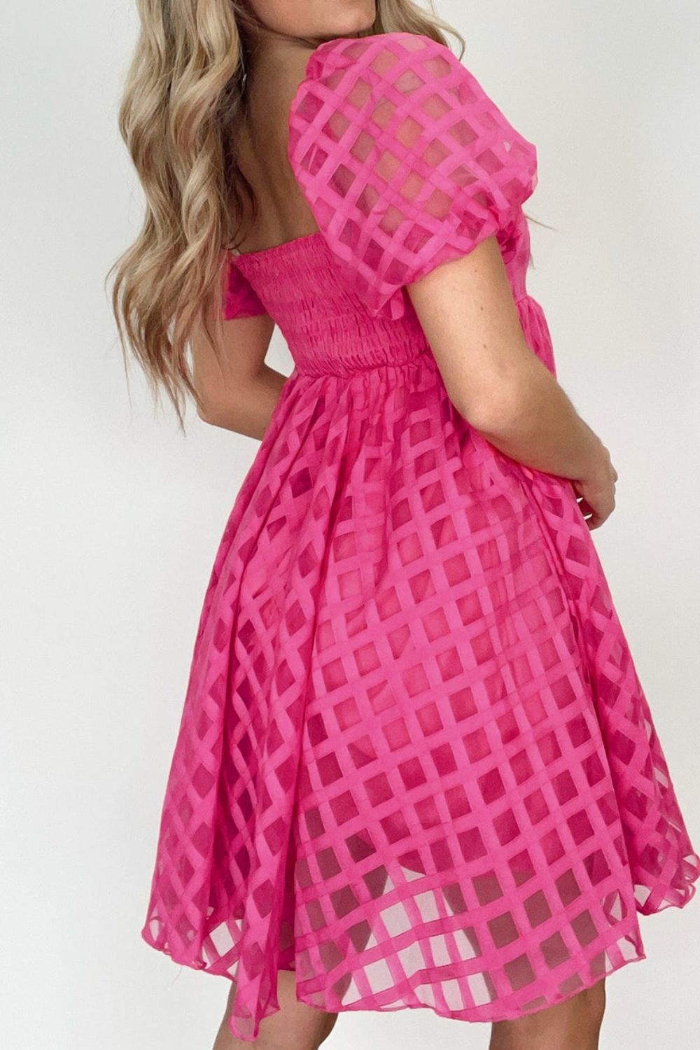 Plaid Puff Sleeve Babydoll Dress.