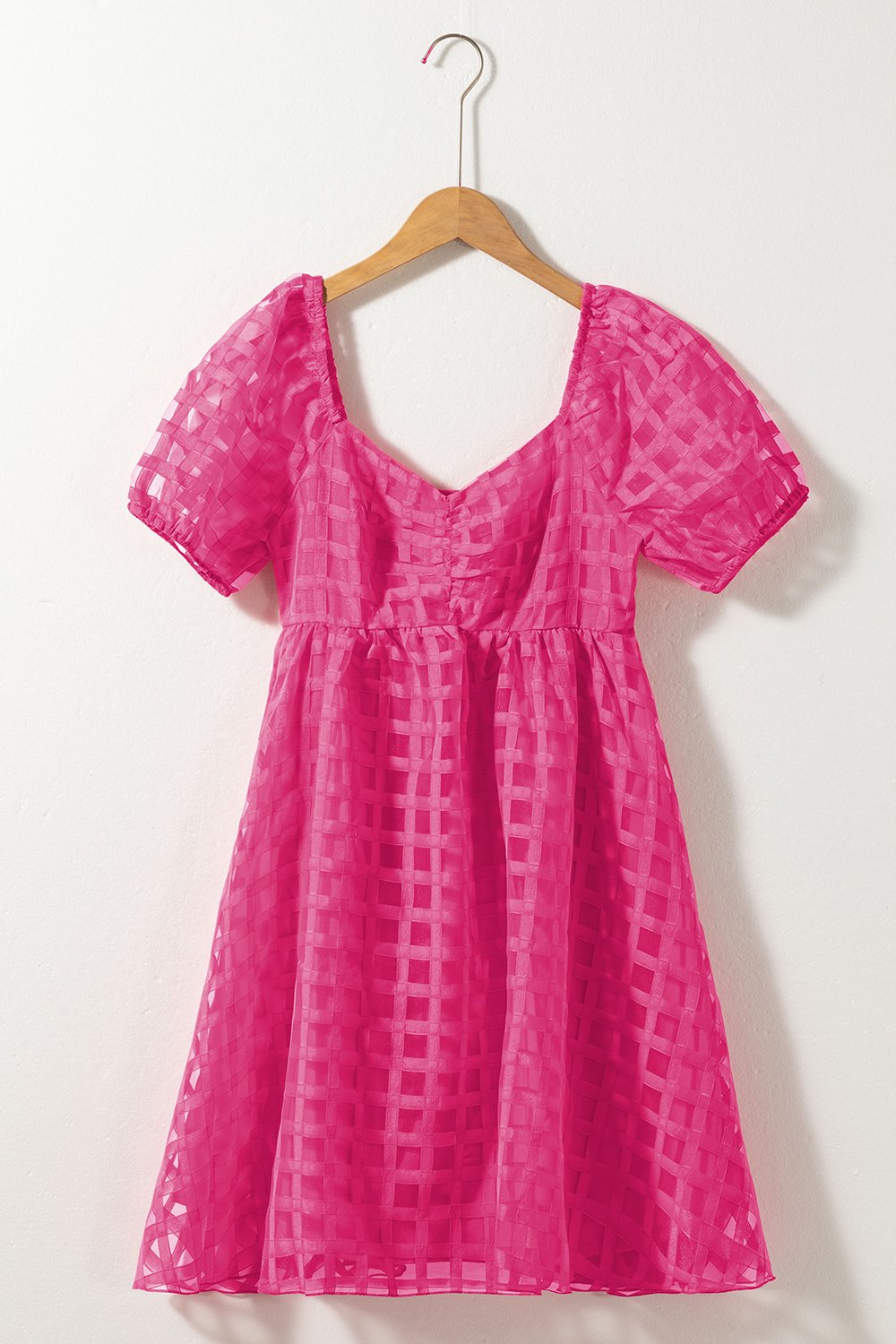 Plaid Puff Sleeve Babydoll Dress.