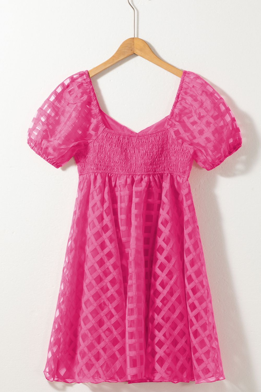 Plaid Puff Sleeve Babydoll Dress.