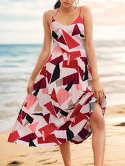 Perfee Pleated Geometric Spaghetti Strap Dress.