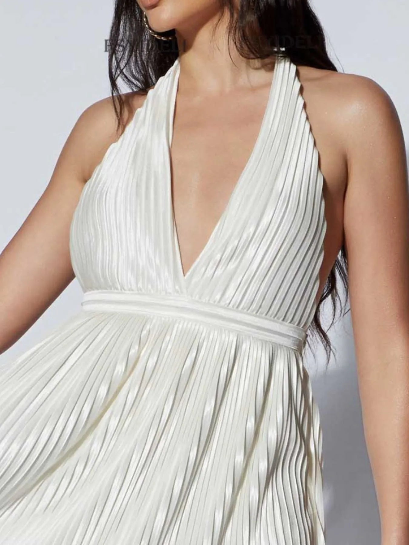 Pleated Halter Neck Mini Dress.