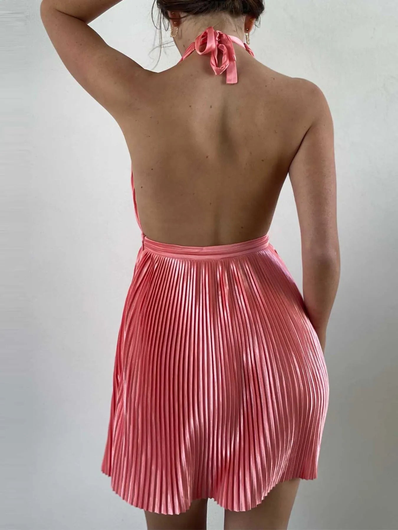 Pleated Halter Neck Mini Dress.