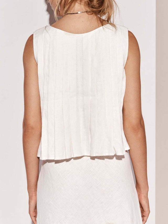 Pleated tied round neck vest.