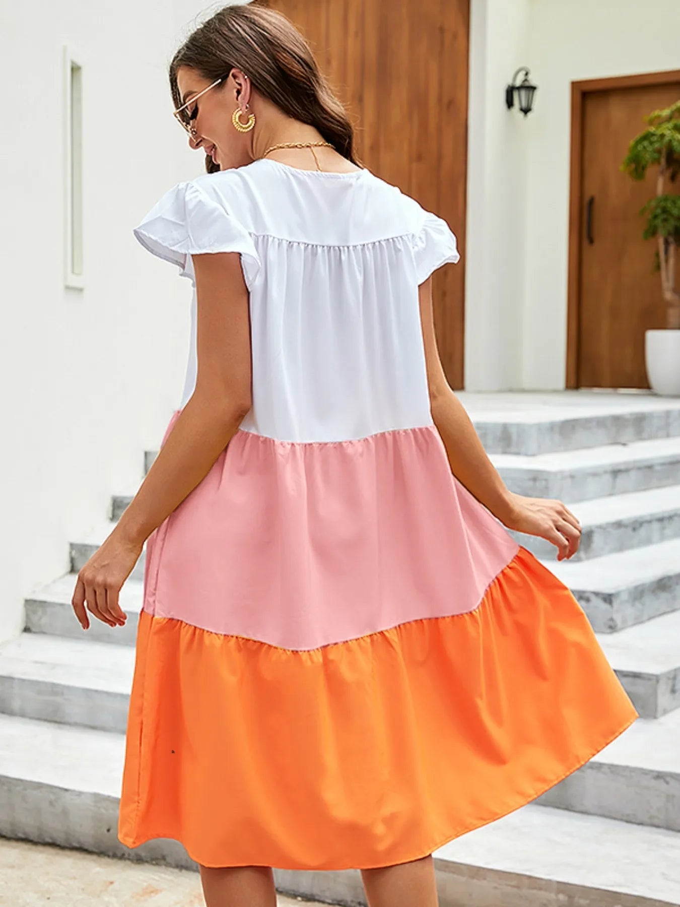 Plus Size Color Block Tiered Ruffle Summer Dress.