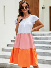Plus Size Color Block Tiered Ruffle Summer Dress.