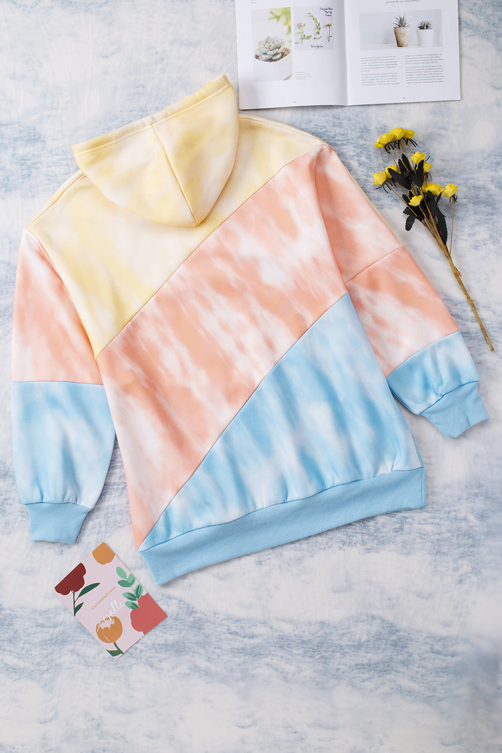 Plus size drawstring color block dropped shoulder hoodie with pockets.