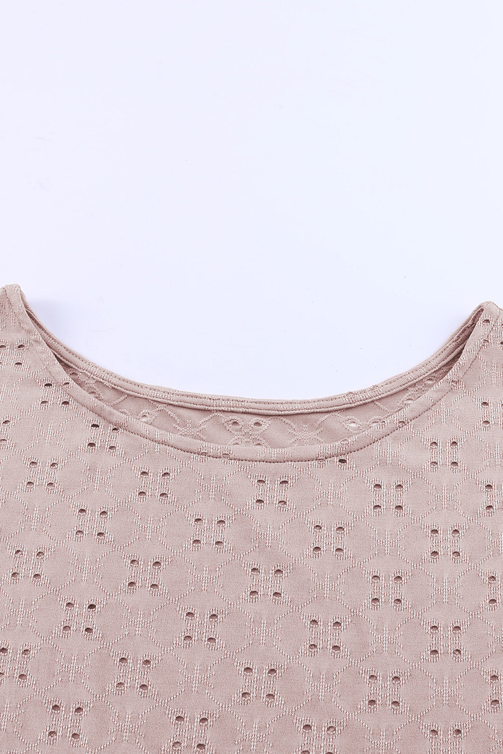 Plus Size Eyelet Round Neck Short Sleeve Blouse with Ruffled.