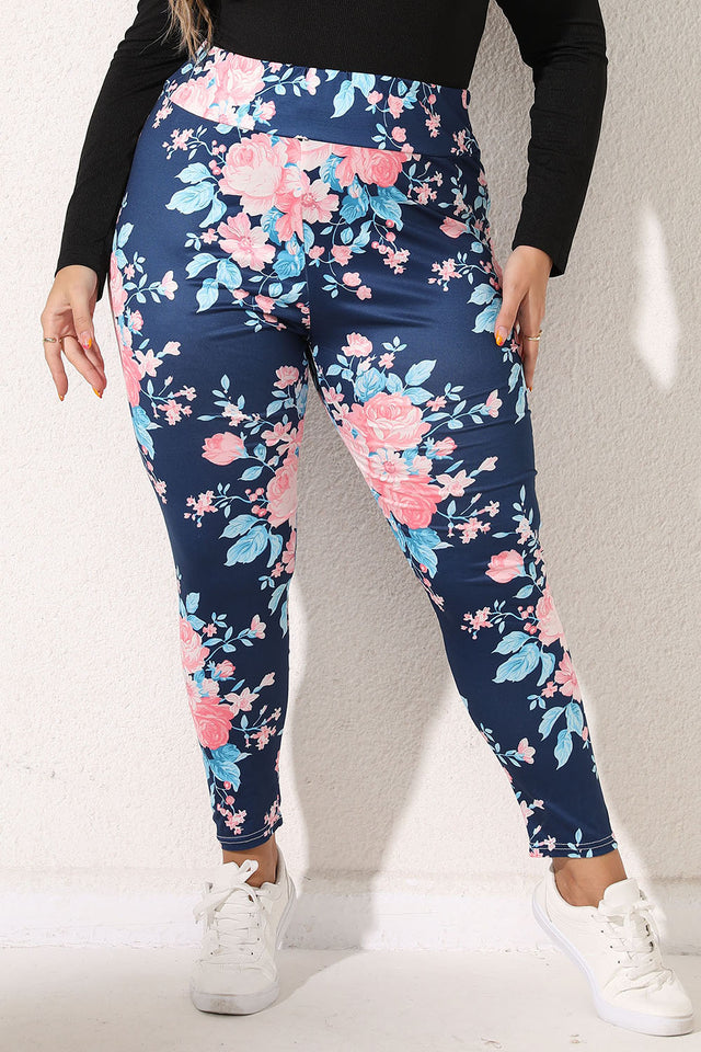 Plus size floral print legging, opaque.
