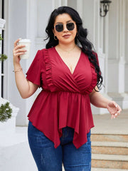 Plus Size Frill Surplice Flutter Sleeve Blouse.