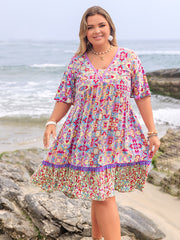 Plus Size Lace Detail Printed Half Sleeve Dress.