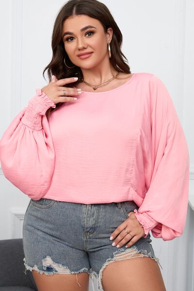 Plus Size Lantern Sleeve Dropped Shoulder Blouse.