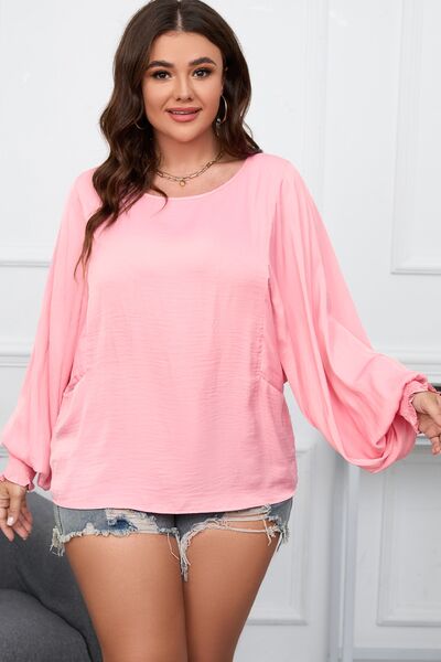 Plus Size Lantern Sleeve Dropped Shoulder Blouse.