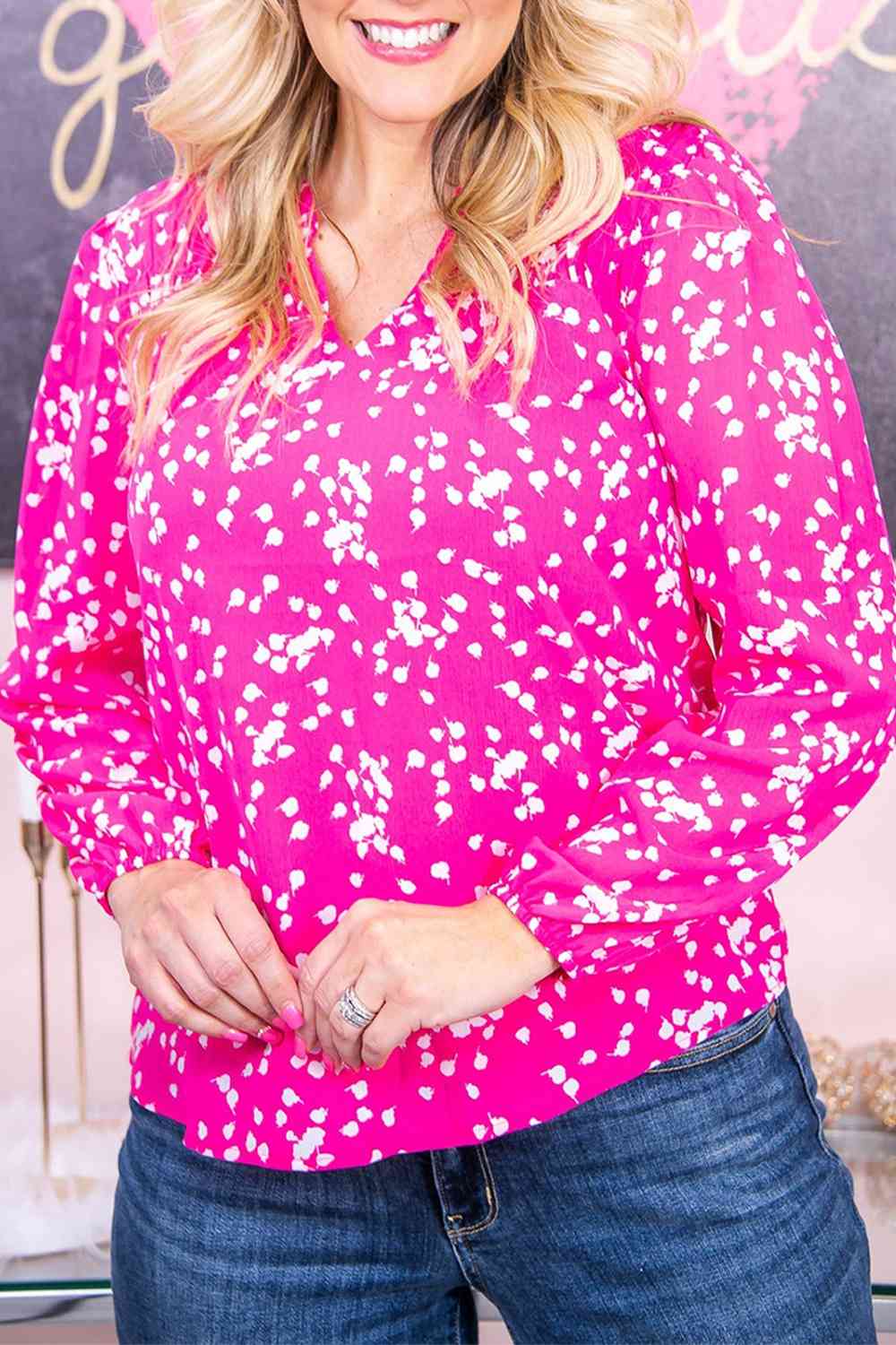 Plus Size Notched Neck Smocked Blouse with Ruched.