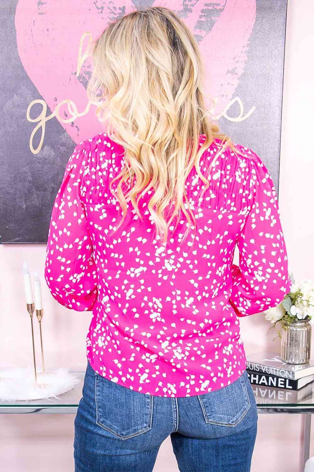 Plus Size Notched Neck Smocked Blouse with Ruched.