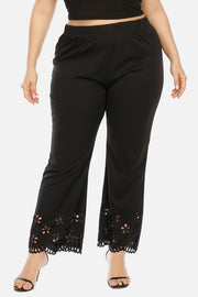 Plus size openwork detail pants, opaque.