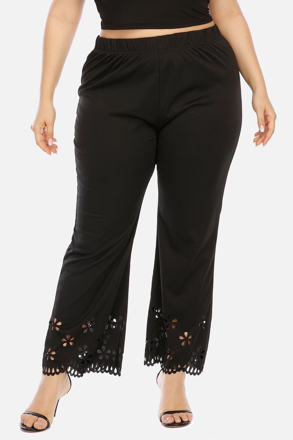 Plus size openwork detail pants, opaque.