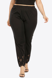 Plus size openwork elastic waist pants, slightly stretchy.