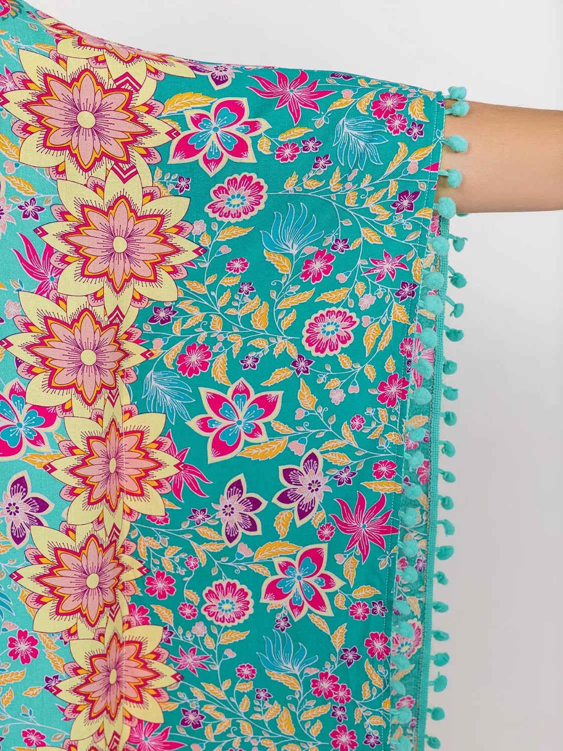 Plus Size Printed Open Front Cover-Up with Tassel.
