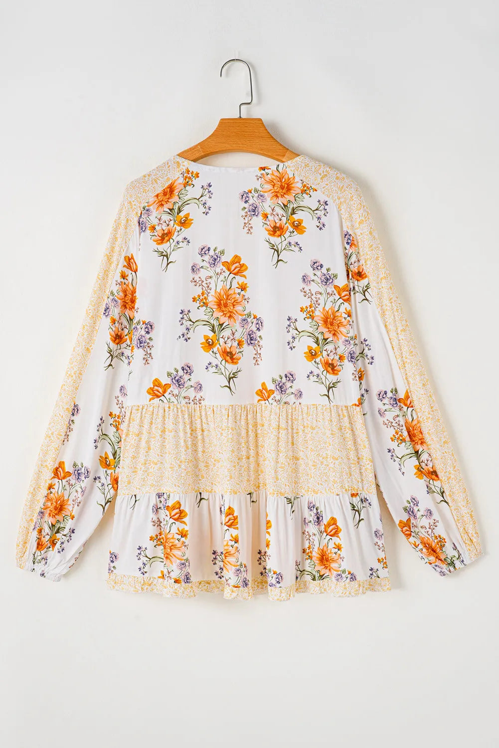 Plus Size Printed Tie Neck Long Sleeve Blouse with Tied.