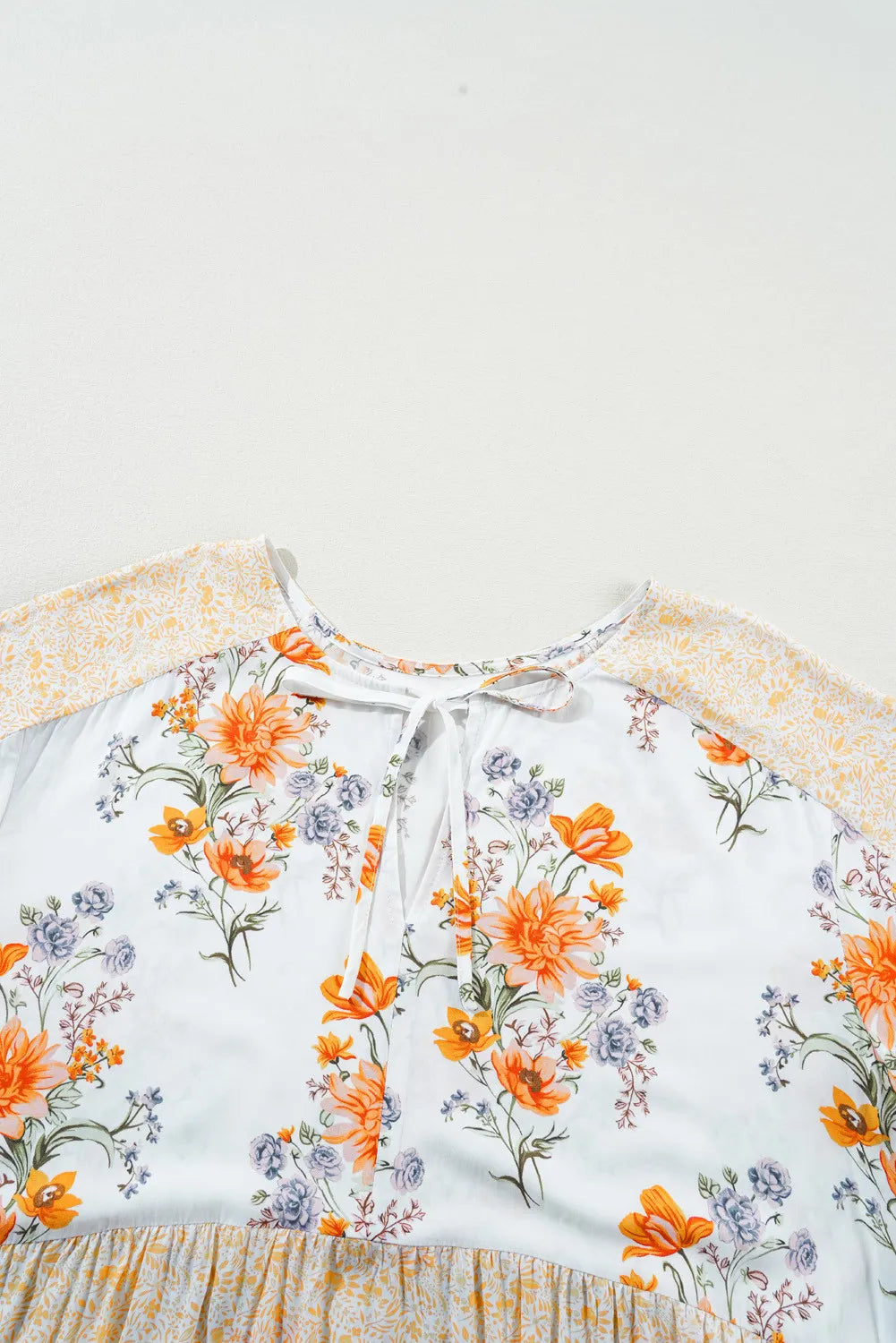 Plus Size Printed Tie Neck Long Sleeve Blouse with Tied.