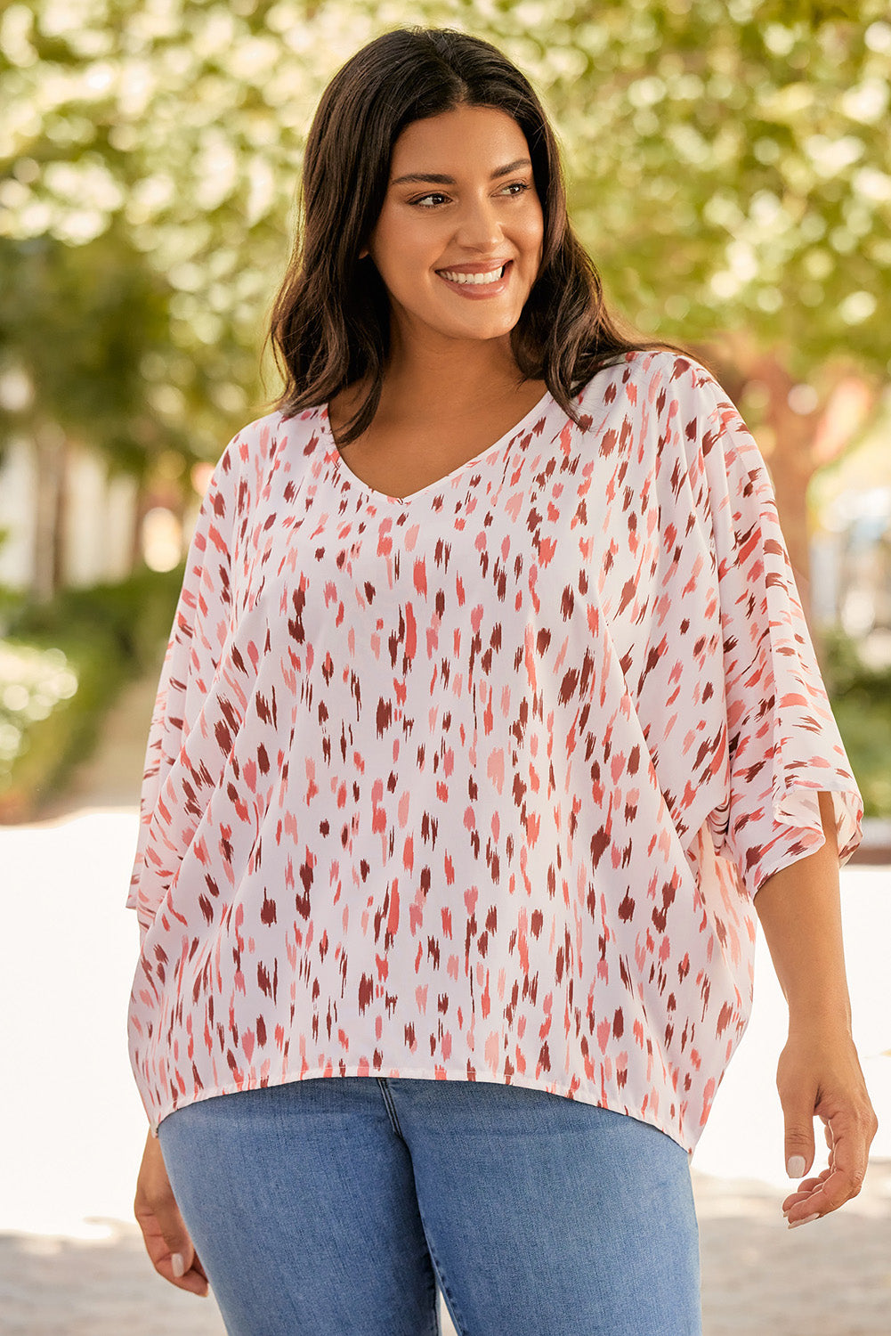 Plus Size Printed V-Neck Blouse.