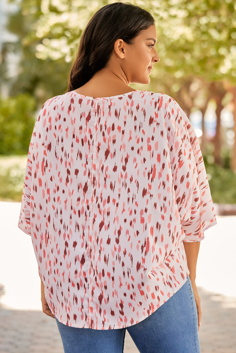 Plus Size Printed V-Neck Blouse.