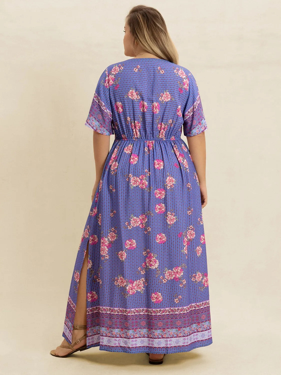 Plus Size Printed V-Neck Flutter Sleeve Dress.