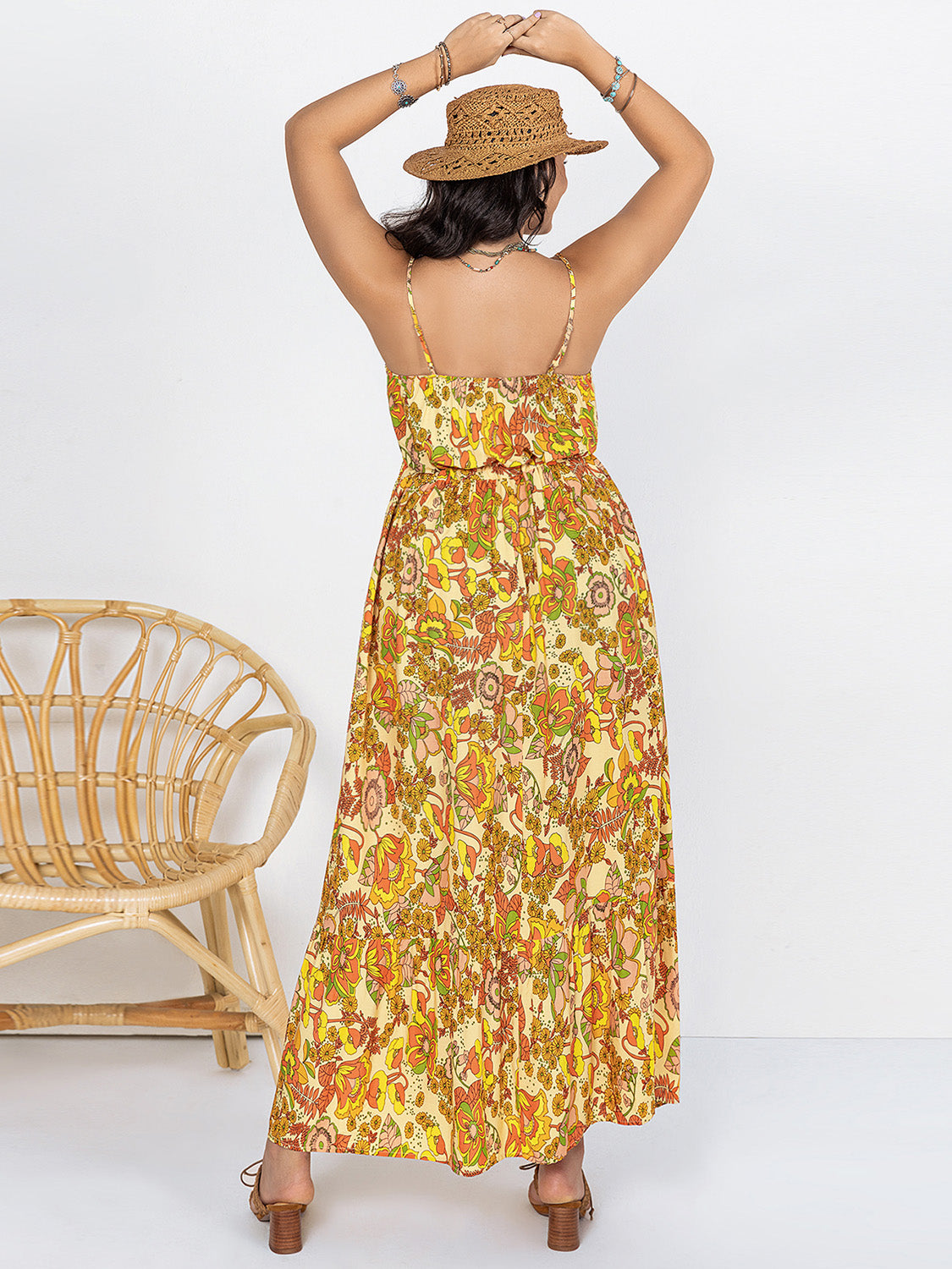 Plus Size Printed V-Neck Maxi Cami Dress.