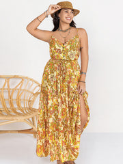 Plus Size Printed V-Neck Maxi Cami Dress.
