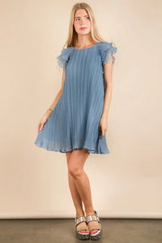 Very J Plus Size Ruffle Sleeve Pleated Woven Mini Dress.