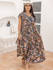 Plus Size Ruffled Printed Cap Sleeve Dress.