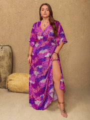 Plus Size Slit Printed Half Sleeve Maxi Dress.