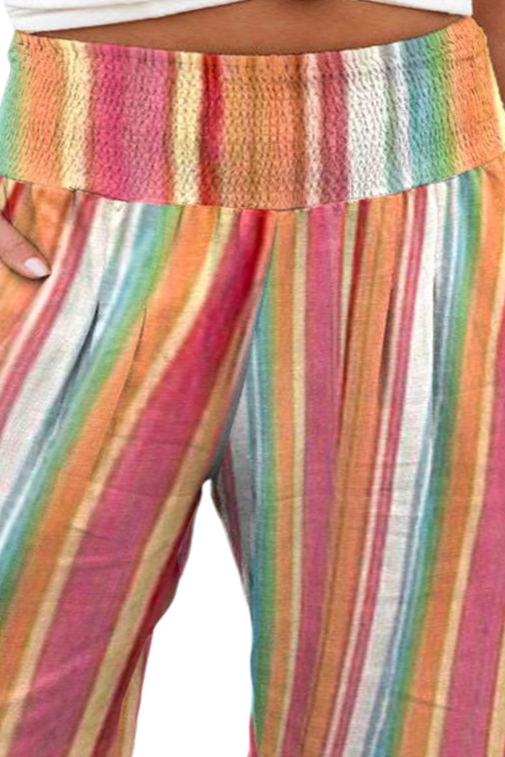 Plus size striped wide leg pants, opaque.