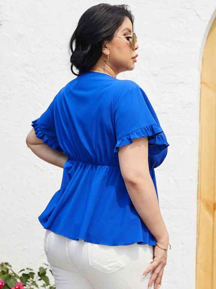 Plus Size Surplice Neck Babydoll Blouse with Frill.