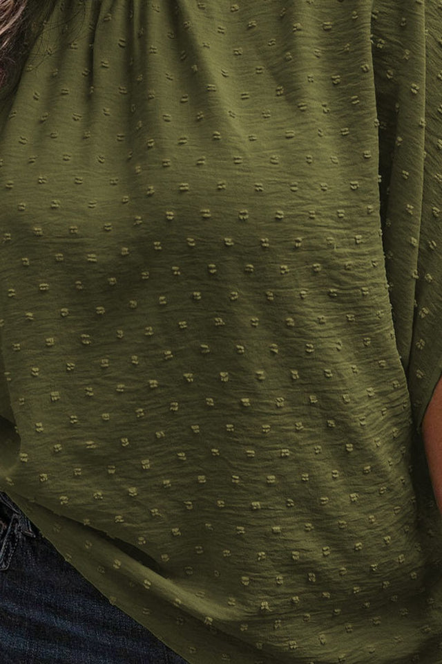 Plus Size Swiss Dot Tied Mock Neck Blouse with Tied.