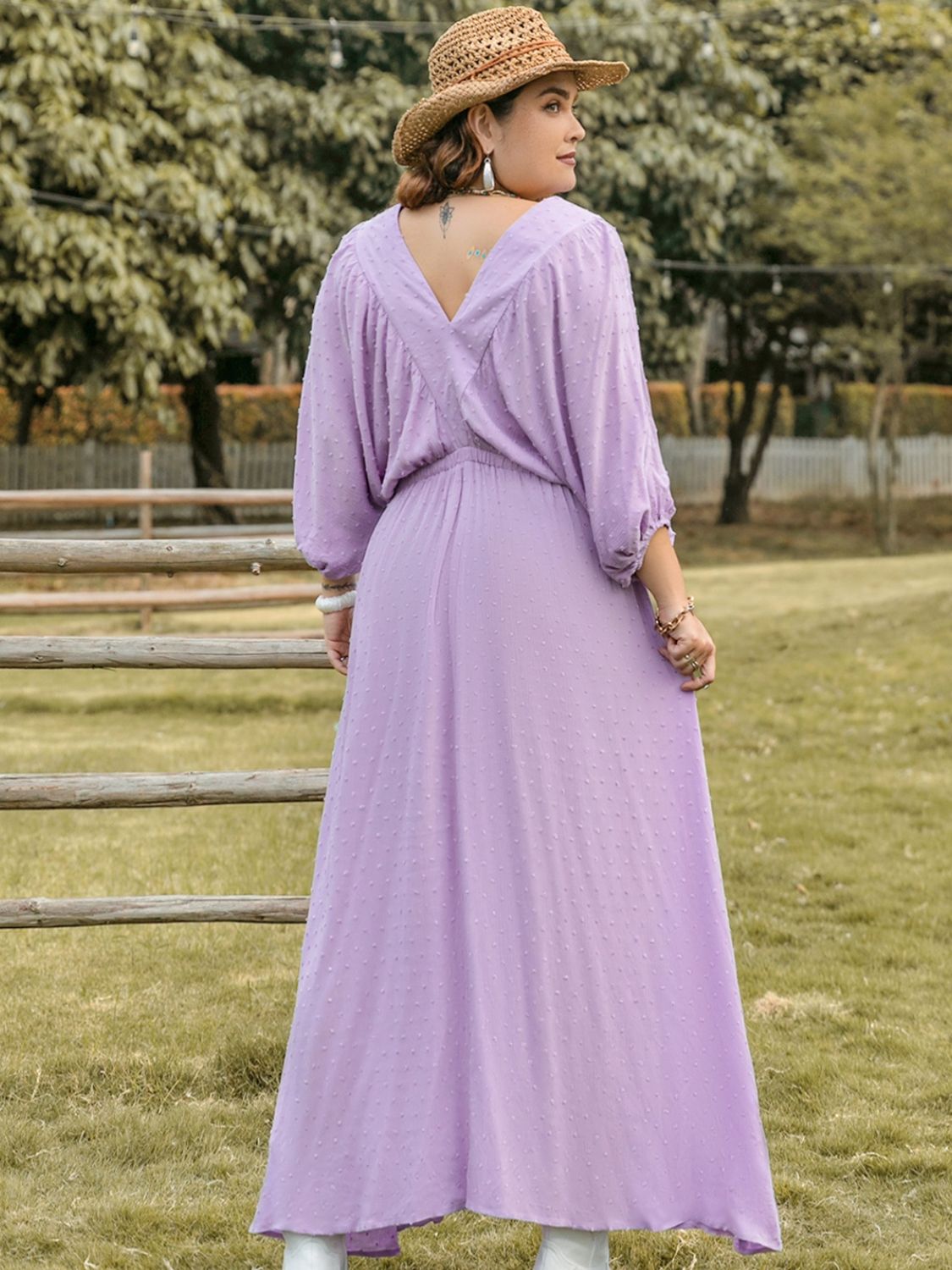 Plus Size Swiss Dot V-Neck Midi Dress.