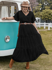Plus Size Tie Neck Flutter Sleeve Dress.