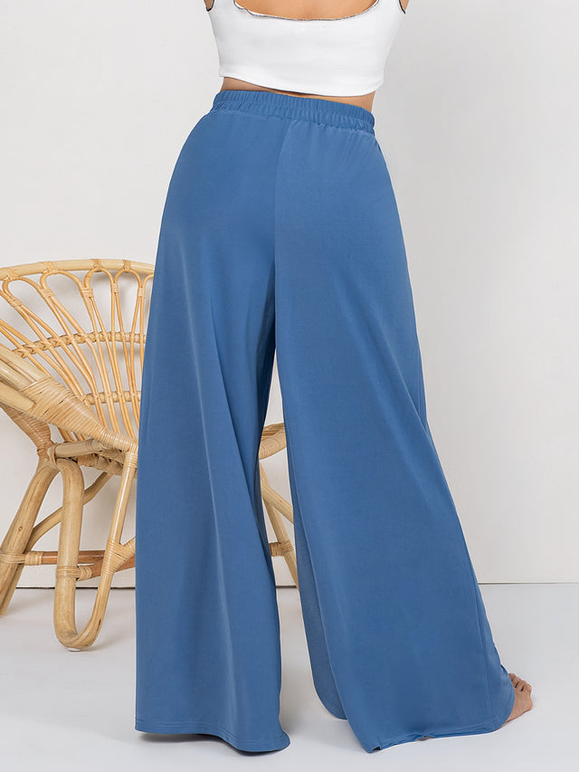 Plus size tied slit wide leg pants, opaque.