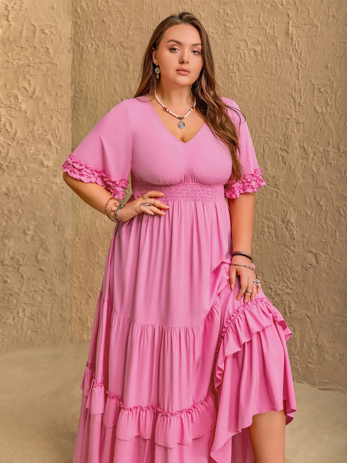 Plus Size V-Neck Half Sleeve Maxi Dress.