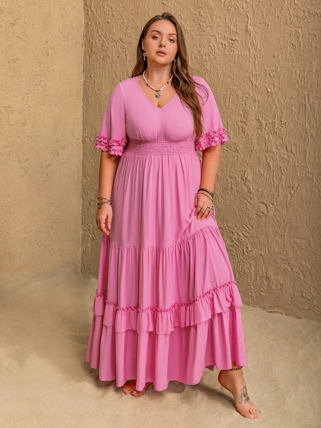 Plus Size V-Neck Half Sleeve Maxi Dress.